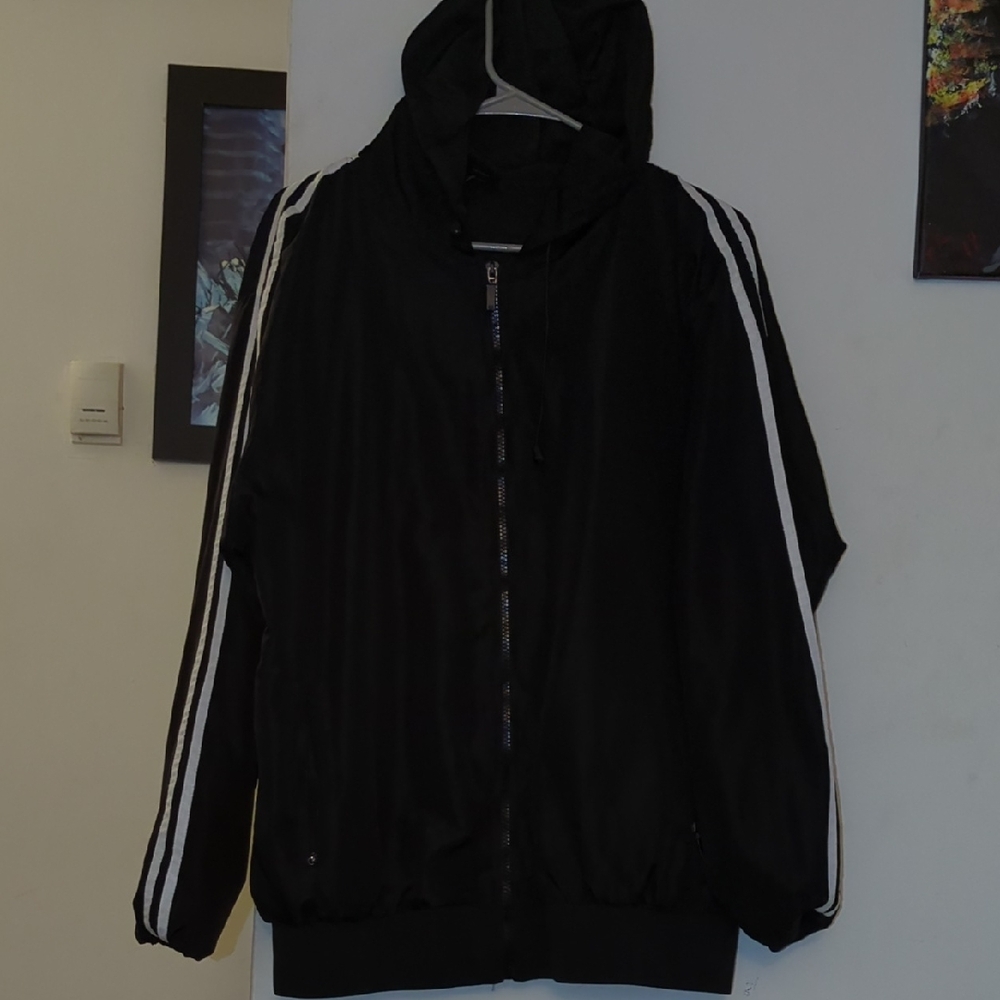 Men's Black Vertical Windbreaker with White Accents XL Men's NOW ONLY $25